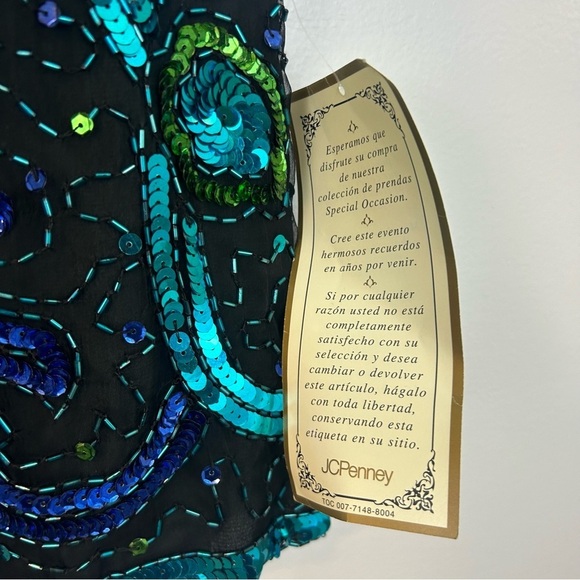 NWT Vintage Mark & John Gopal 100% Silk Sequin Blue/Green Short Sleeve Top Small - Picture 8 of 10